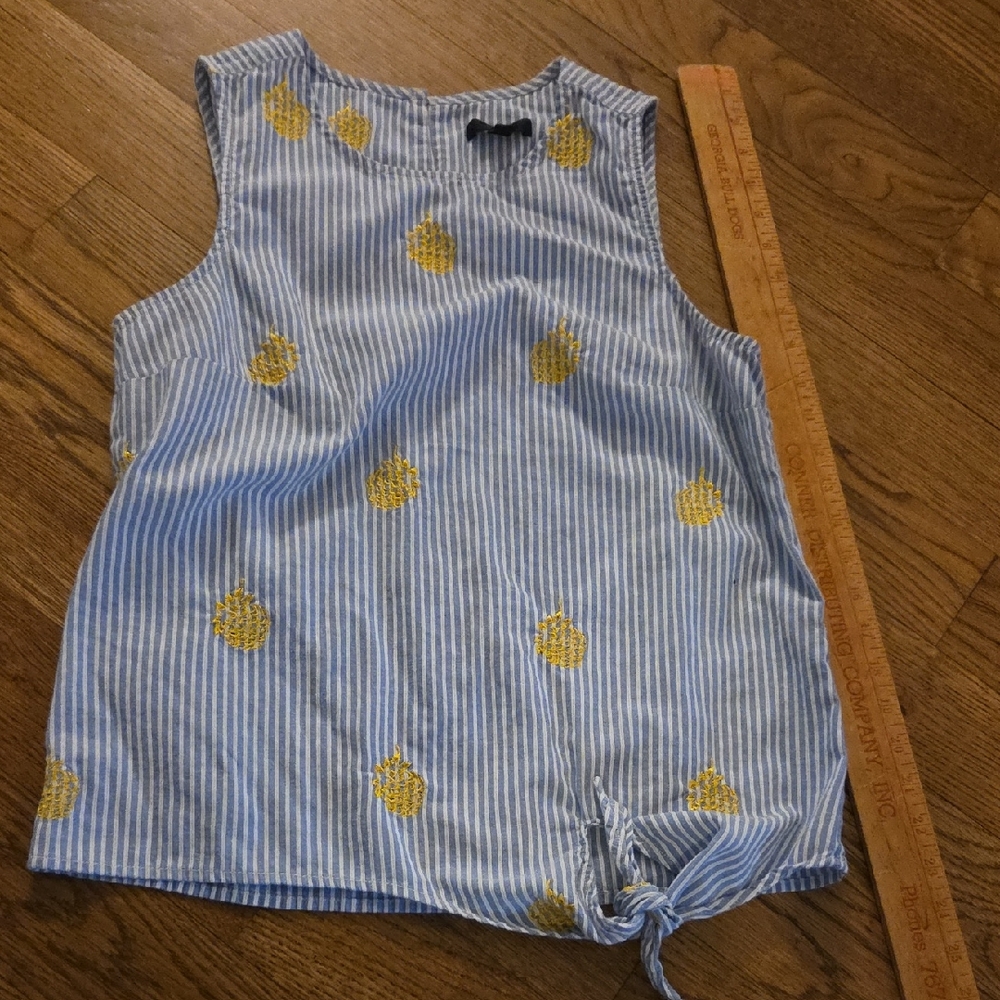 J. Crew Blue & White Striped Pineapple Tie-Hem Tank